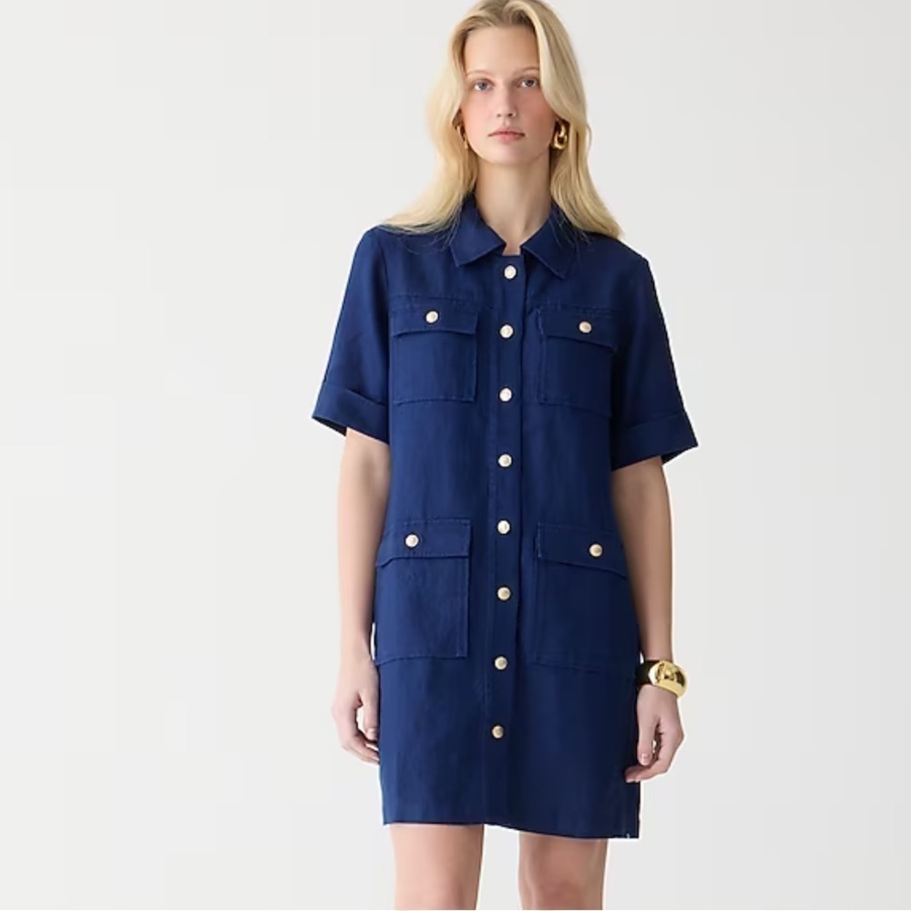 J crew Gamine shirtdress in linen dark evening blue